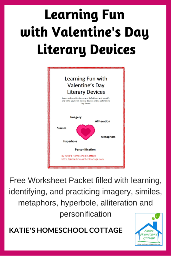 Valentine's Day Literary Devices Free Printables #homeschool #freeprintable #valentine'sday #literarydevices #literaturestudy