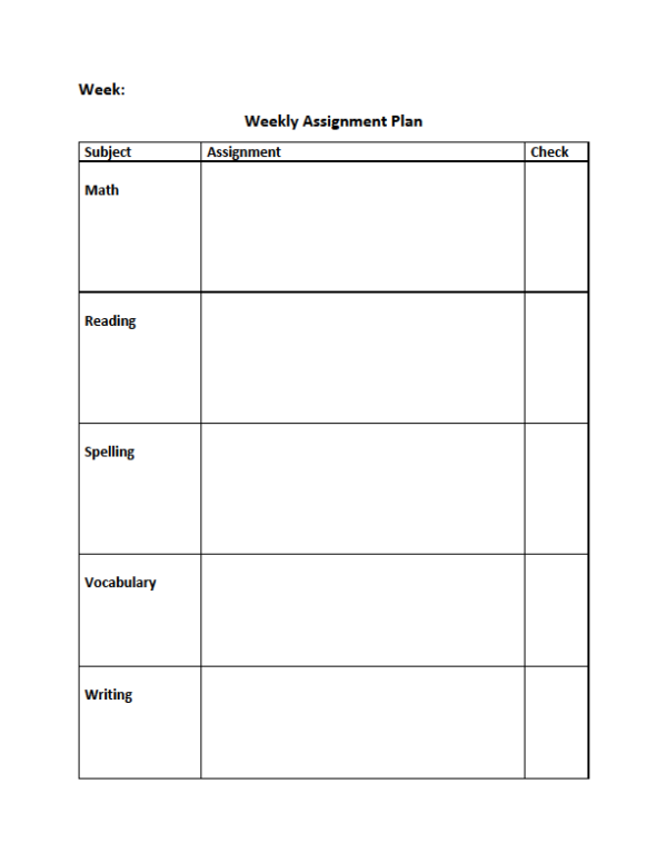 homeschool high school weekly assignment plan